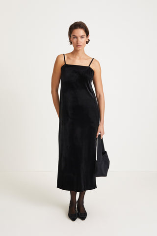 Cuneo dress velvet ankle length slip straps square neckline black stylein front image