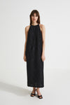 Ivonne dress ankle length slim tank crew neck pleated loosely fitted black stylein front image