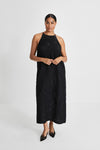 Ivonne dress ankle length slim tank crew neck pleated loosely fitted black stylein front image