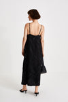 Ivrea dress ankle length crushed plisse fabric adjustable shoulder straps voluminous body black stylein back image