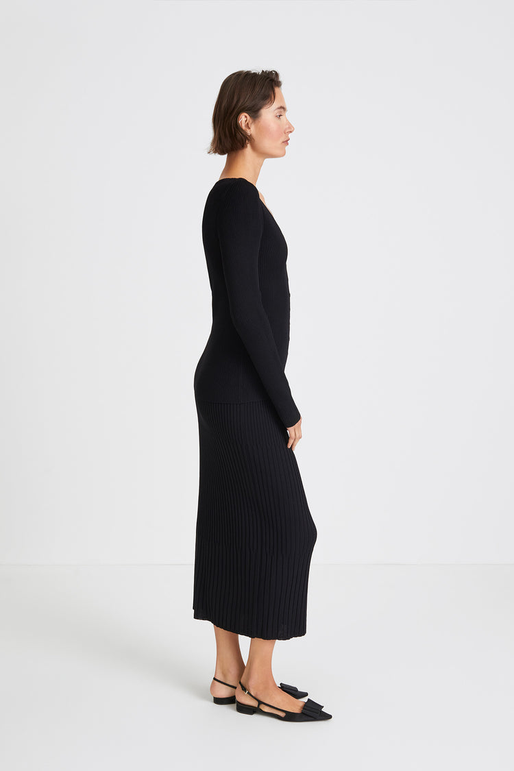 Perina skirt rib knitted mid length black stylein side image