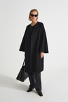 Trento coat long kimono inspired dropped shoulders flared full length sleeves attached belt wool mix black stylein front image