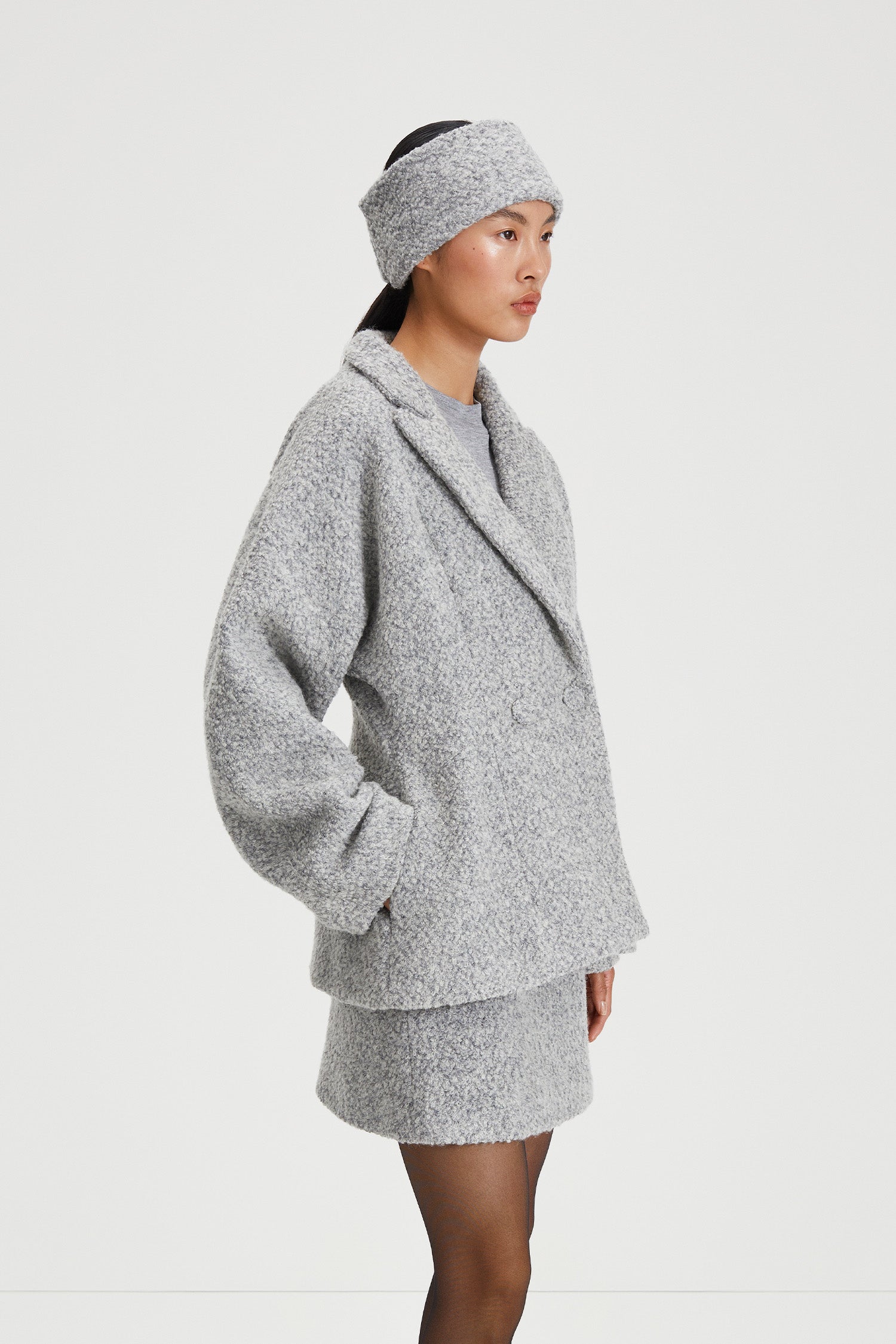 Hilma jacket tailored cinched waist boucle double breasted closure grey stylein side image