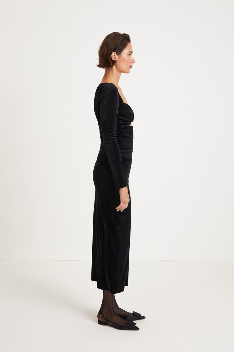 Campi top fitted velvet twisted detail front cut out long sleeves black stylein side image