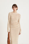 Peach top delicate knitted see-through top fitting silhouette full length sleeves cream stylein front image