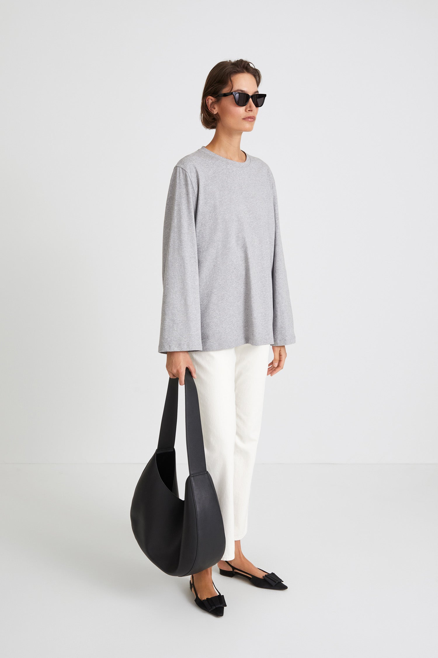 OVERSIZED COTTON LONG SLEEVE TOP - JIM GREY