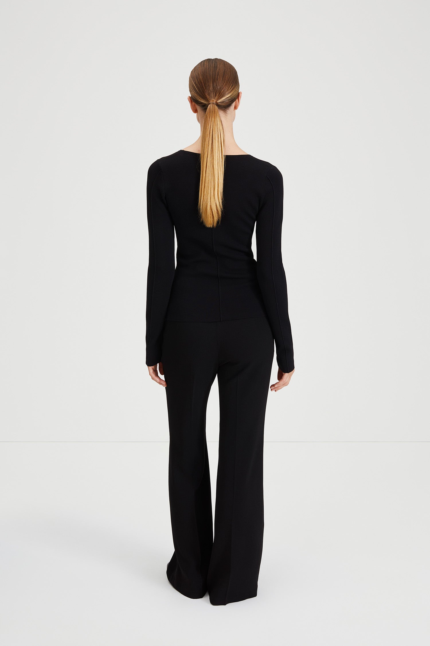 Prosper top long sleeve fitted silhouette milano knit rounded neckline black stylein back image