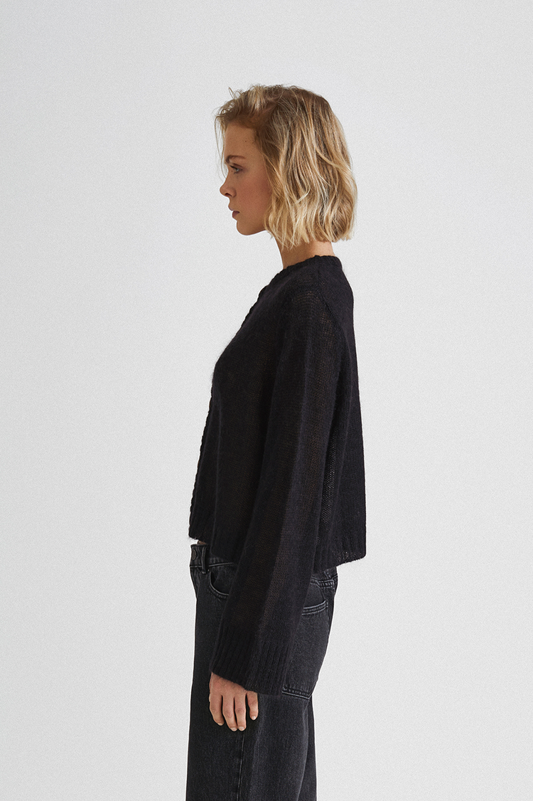 CROPPED ALPACA CARDIGAN - NOA BLACK