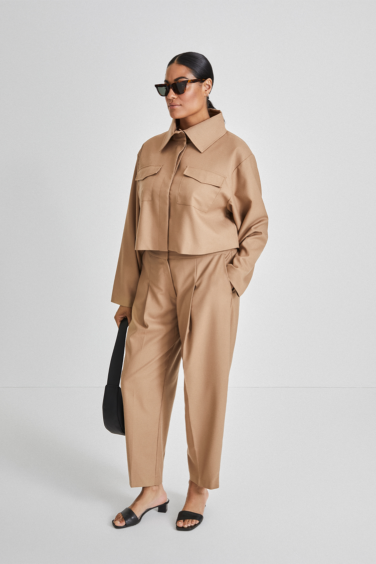 Bosa trousers voluminous cropped wool mix beige wool stylein side image