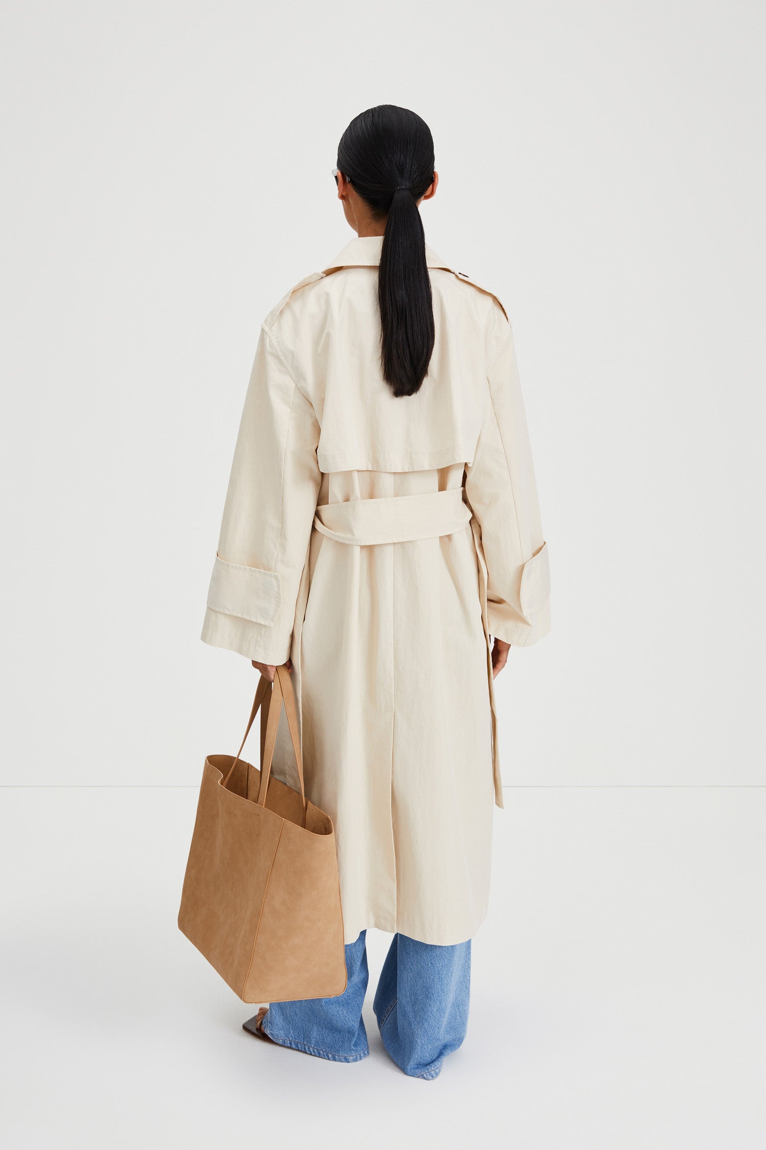 Siena trenchcoat belted ankle length double breasted ivory stylein back image