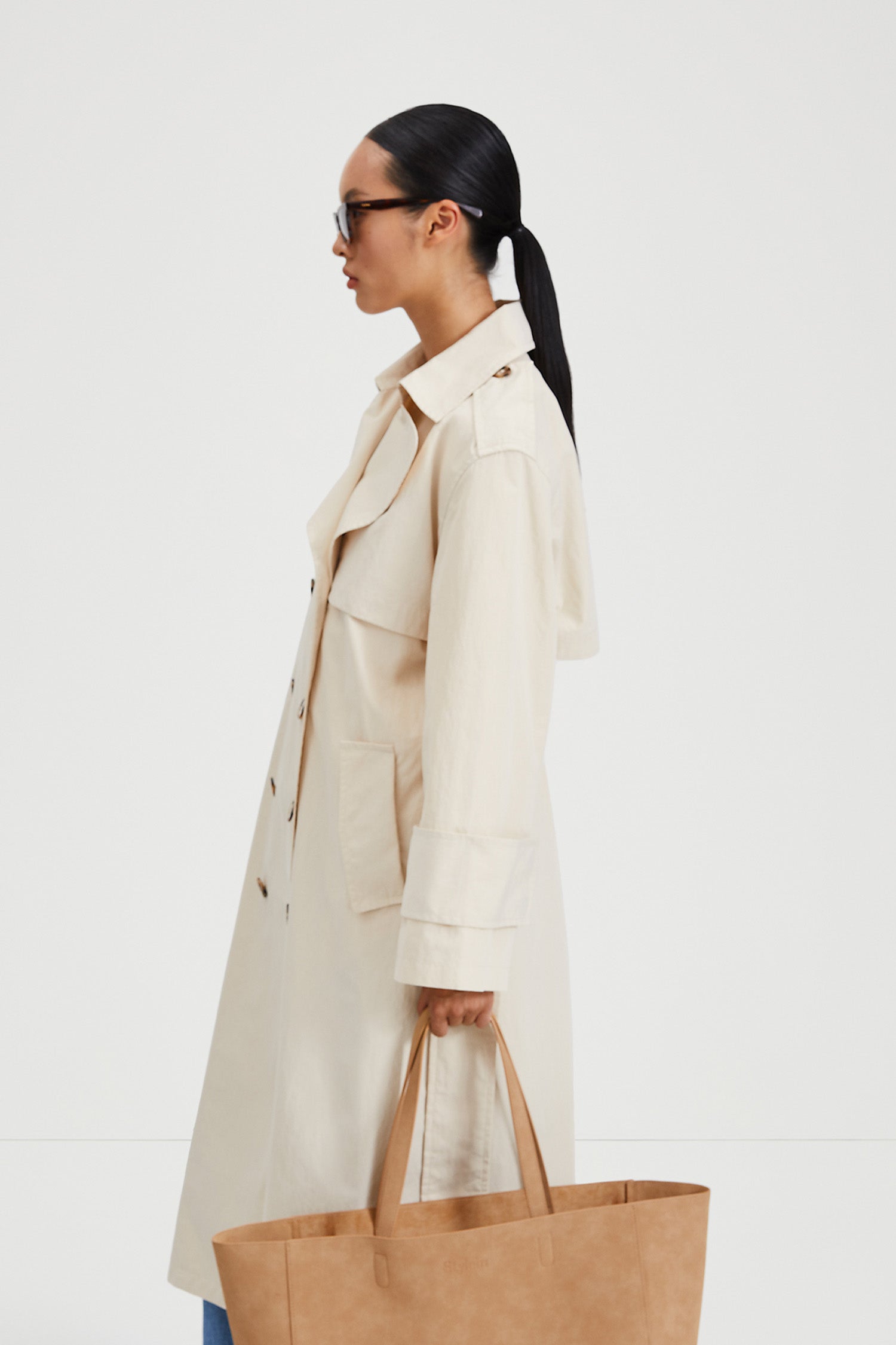 Siena trenchcoat belted ankle length double breasted ivory stylein side image
