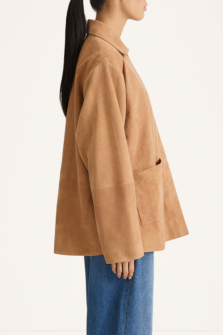 Volterra suede jacket stylein side close up model image