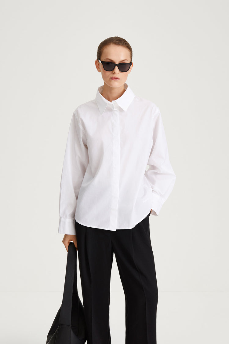 white cotton shirt blouse stylein jaya front