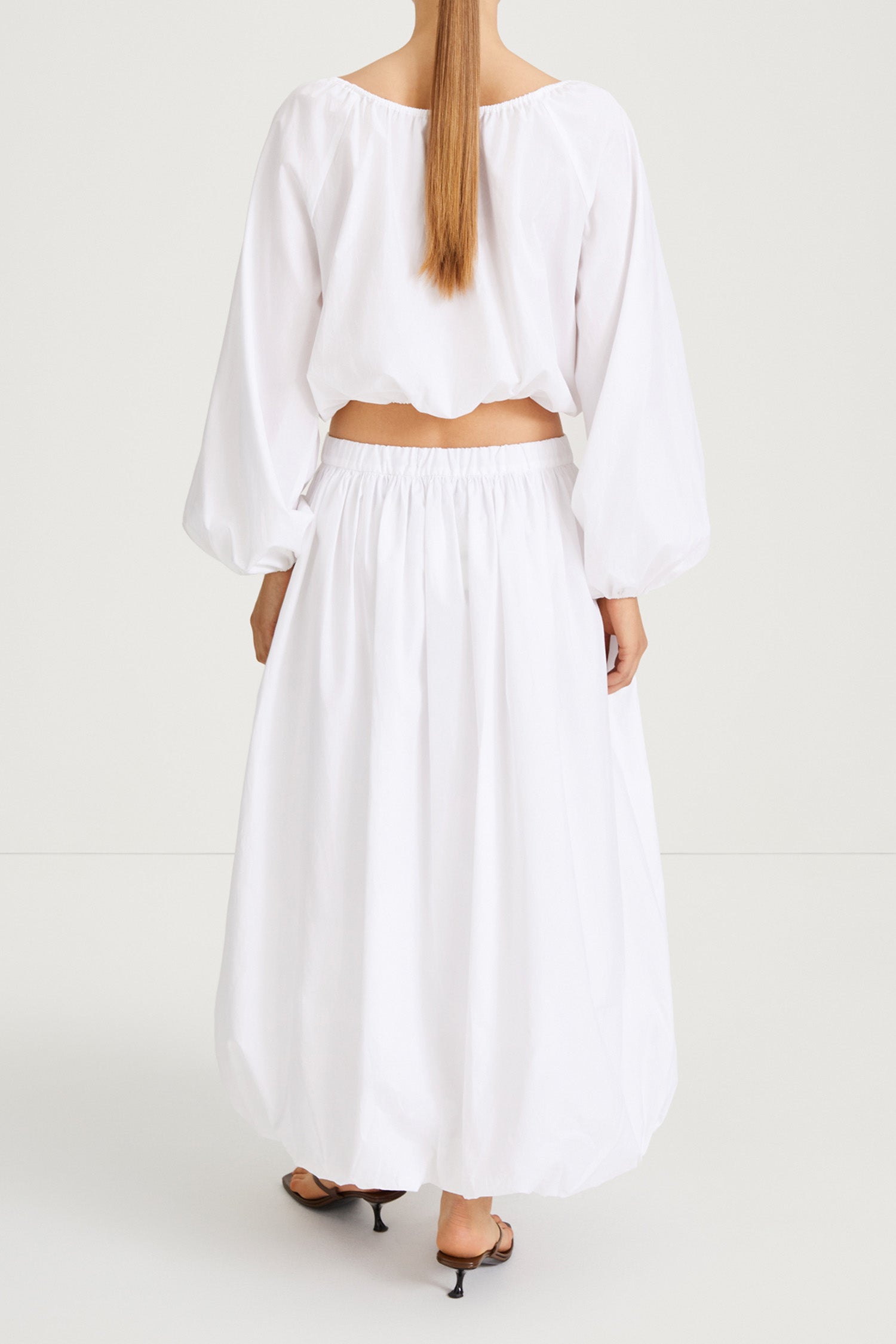 Jurata blouse offshoulder cropped long balloon sleeves  white stylein back image