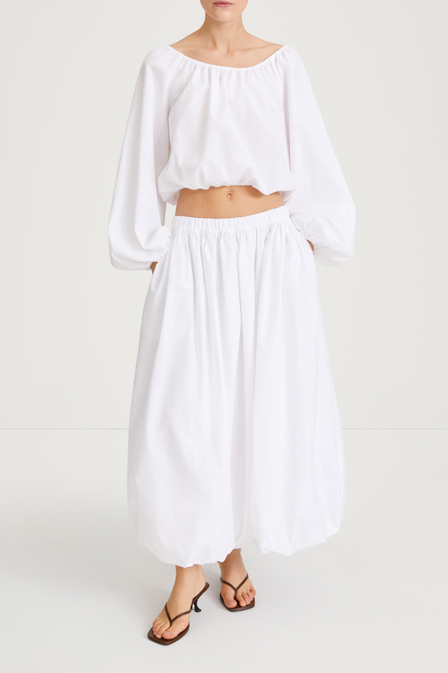 Jurata blouse offshoulder cropped long balloon sleeves  white stylein front image
