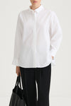 white oversized cotton shirt stylein janis close up