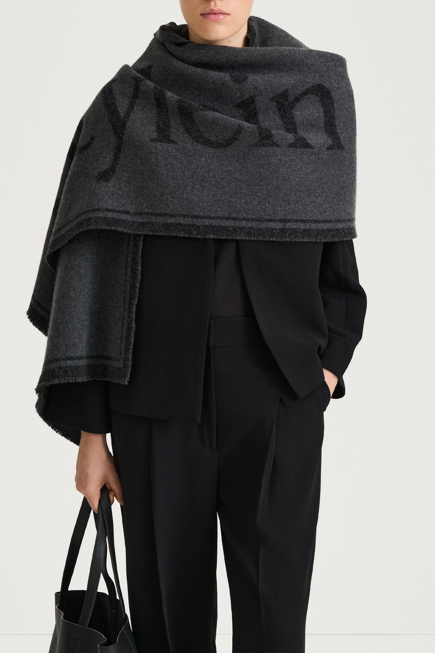 wide logo wool scarf grey stylein thalia