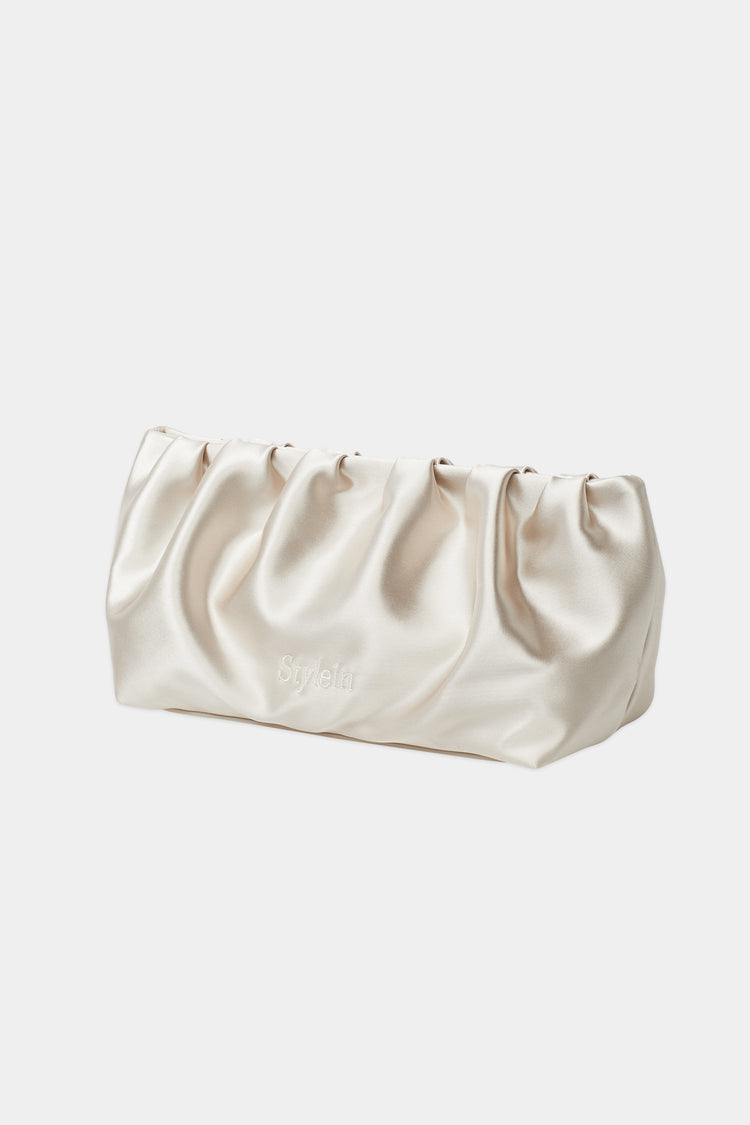 yaelle satin clutch cream stylein side