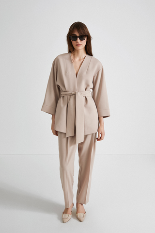 Balsas jacket kimono dropped shoulder wide sleeves belted crepe cream stylein front image