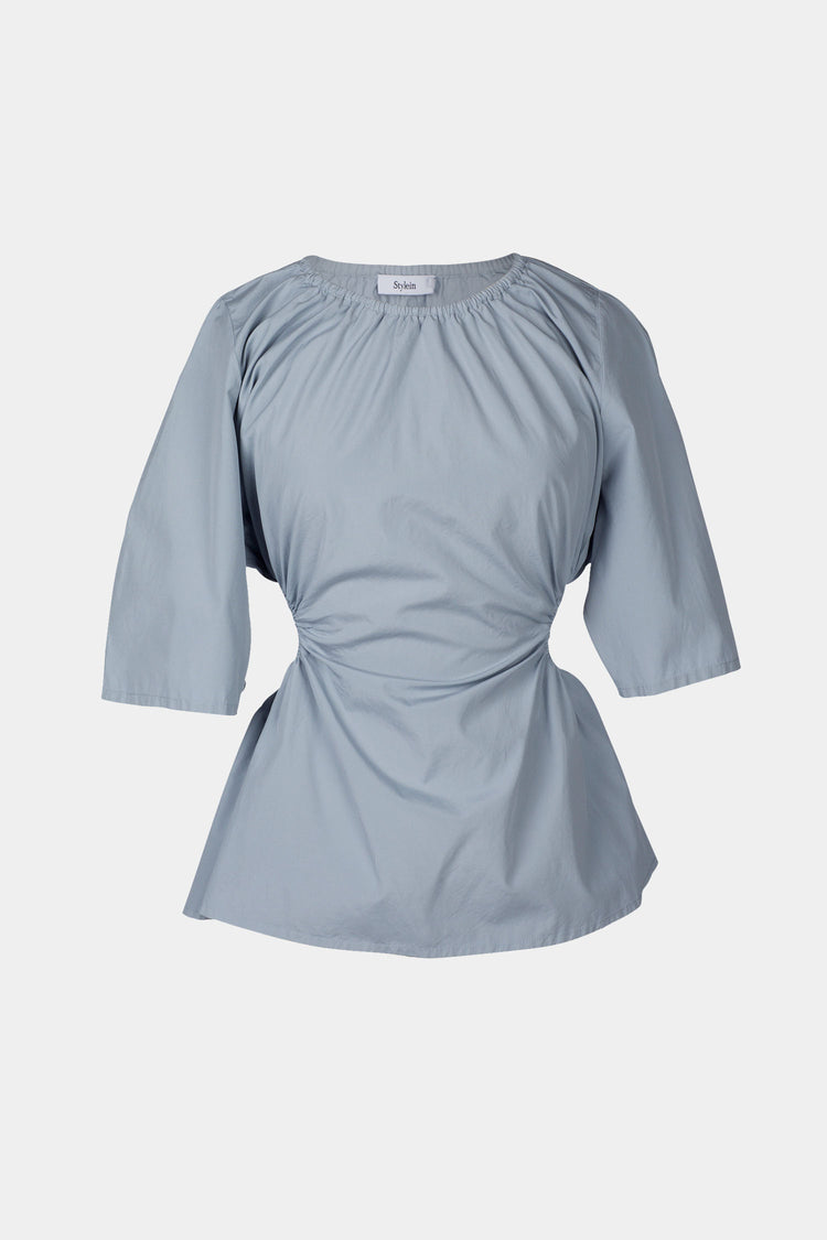 Jara top elbow long sleeves open back steel blue stylein packshot