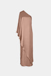 Magdalena dress straight fitted one shoulder full length draping detail shiny fabric taupe stylein packshot