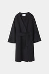 Trento coat long kimono inspired dropped shoulders flared full length sleeves attached belt wool mix black stylein packshot