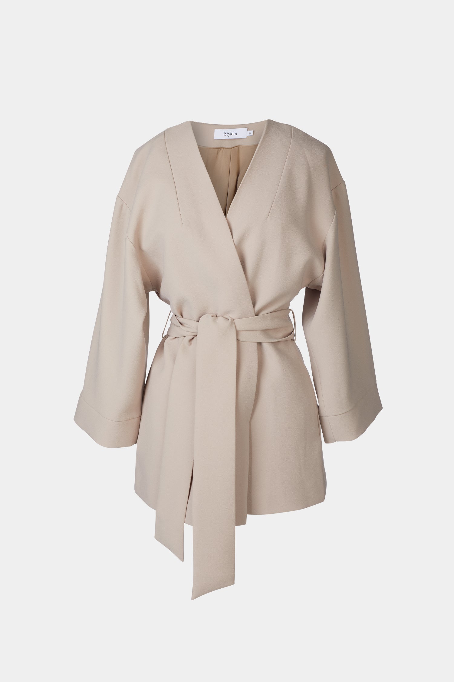 Balsas jacket kimono dropped shoulder wide sleeves belted crepe cream stylein packshot 