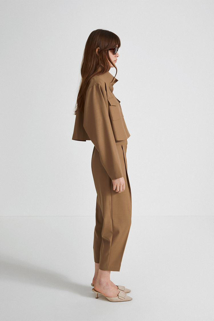 Bosa trousers voluminous cropped wool mix olive stylein side image