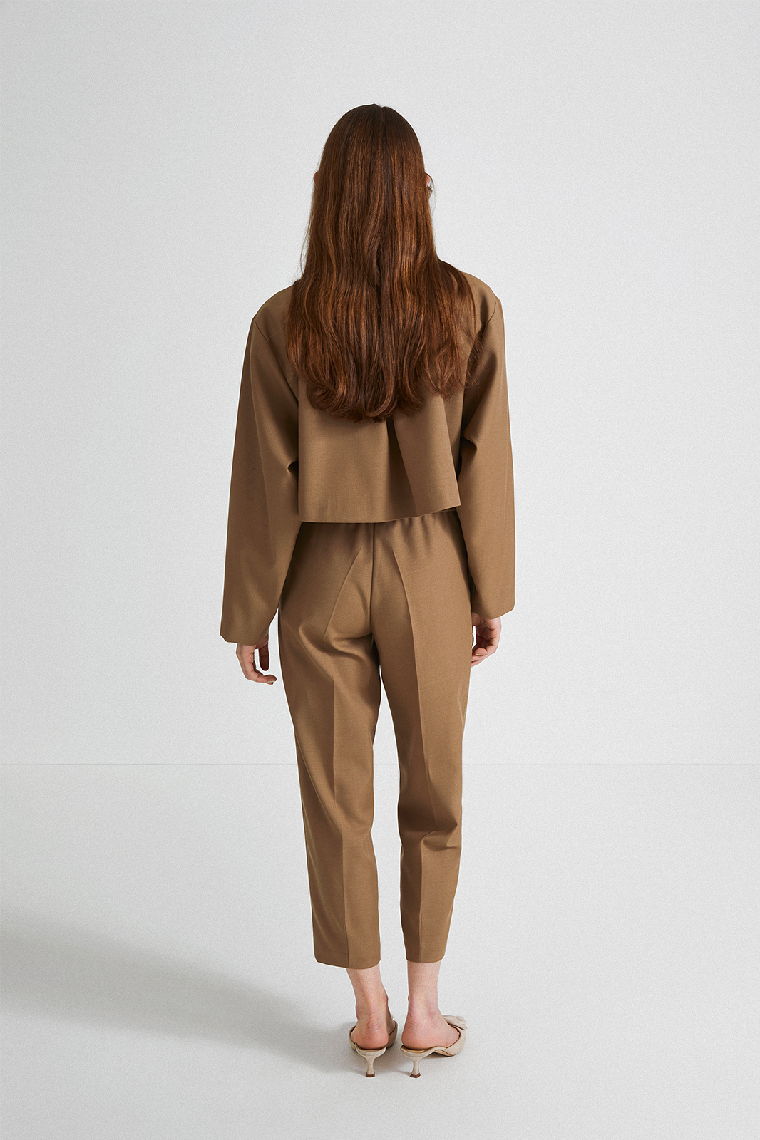 Bosa trousers voluminous cropped wool mix olive stylein back image