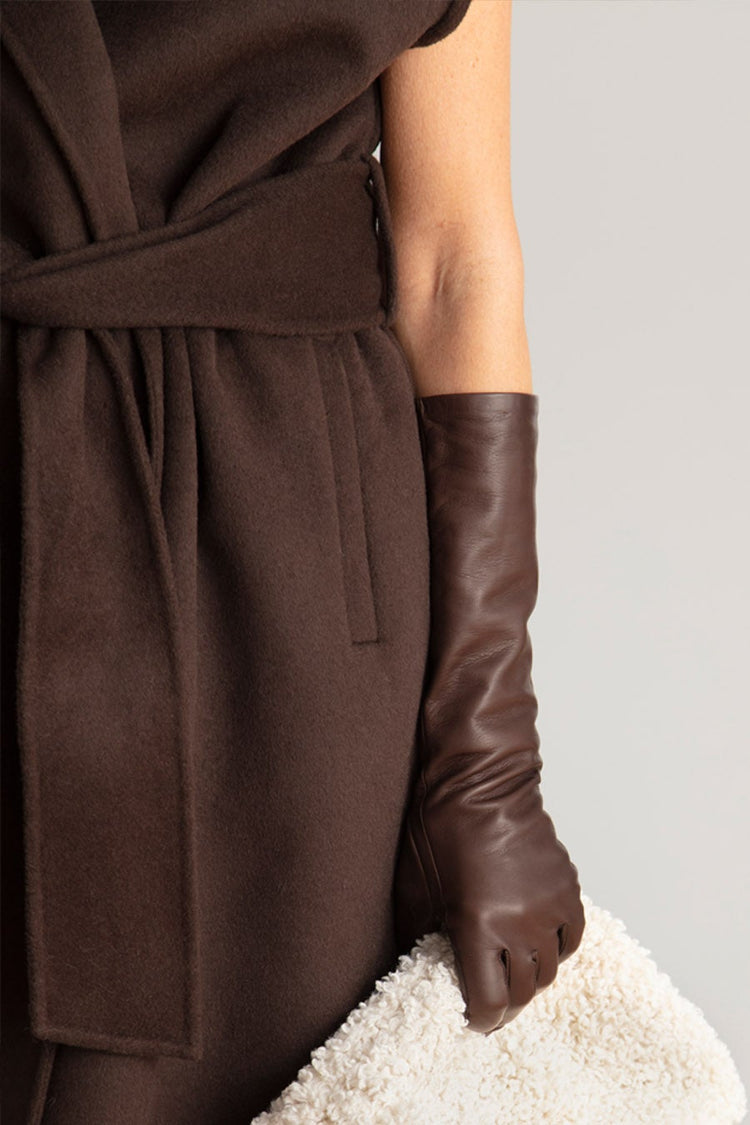 handsome leather brown long sleve up warm winter gloves