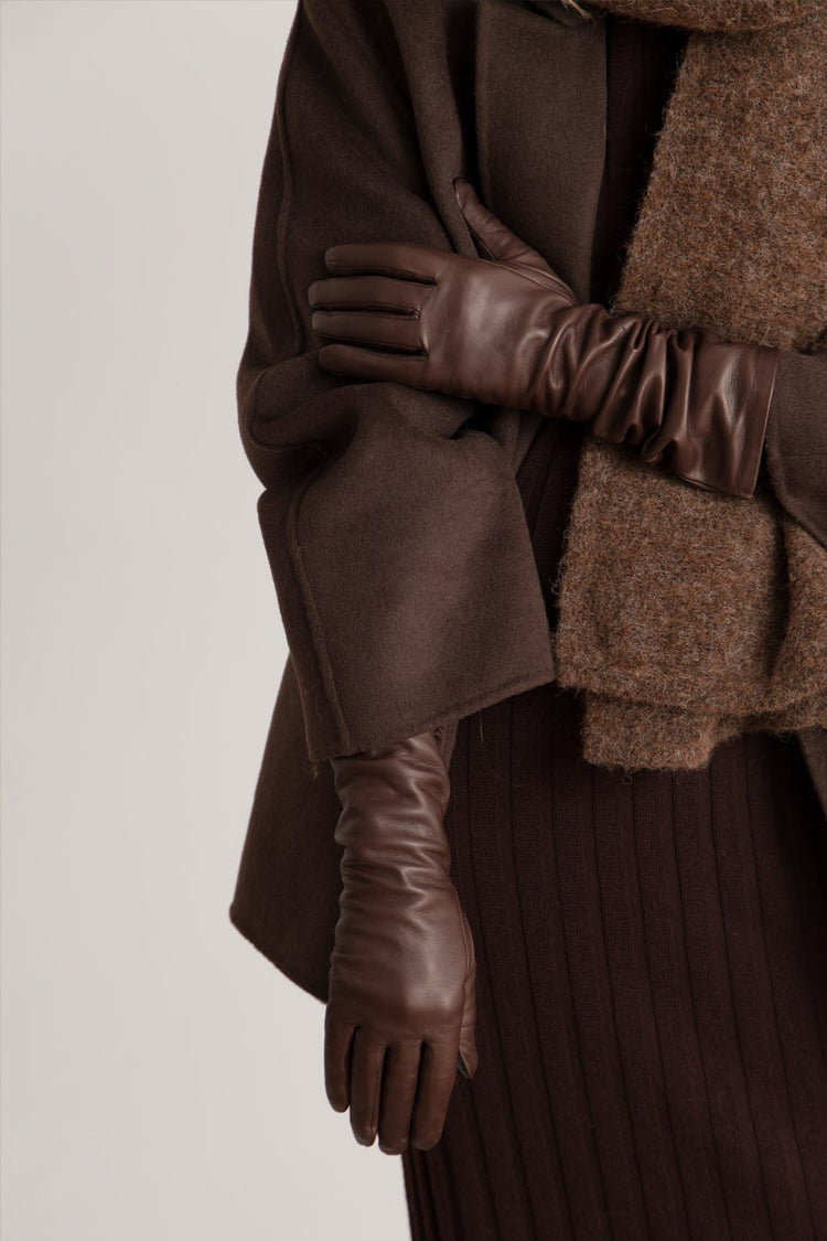 handsome leather brown long sleve up warm winter gloves