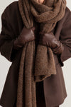handsome leather brown long sleve up warm winter gloves