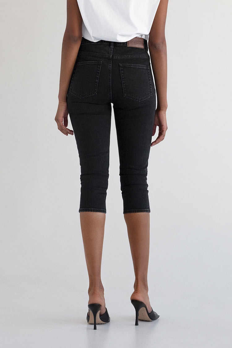 Kimmie denim knee long high waist slim legs black stylein back image