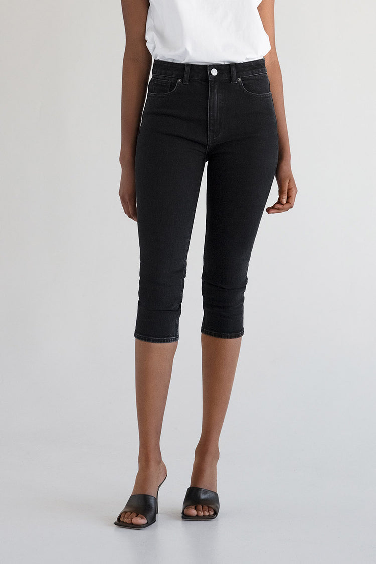 Kimmie denim knee long high waist slim legs black stylein front image