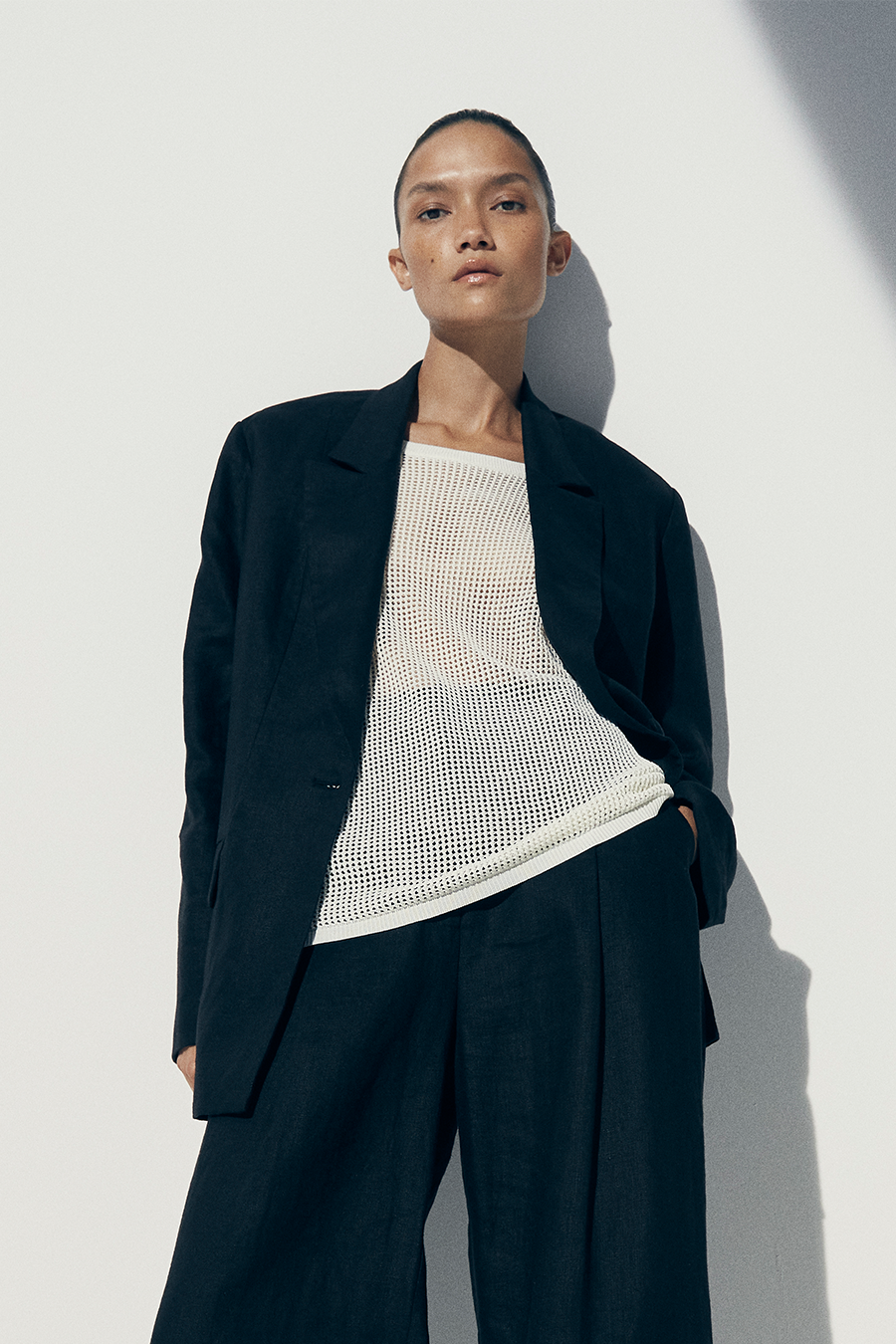 Orion top sleeveless mesh knitted seethrough straight boxy fit boat neckline  dropped shoulders cream stylein imagery